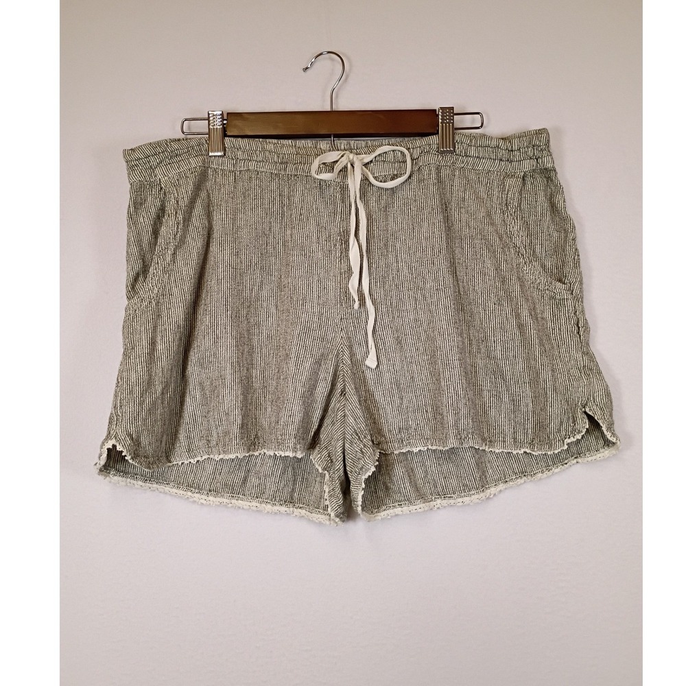 Coastalâ Boho Caslon Womens XL Olive Green Striped Linen Blend Lace Trim Shorts